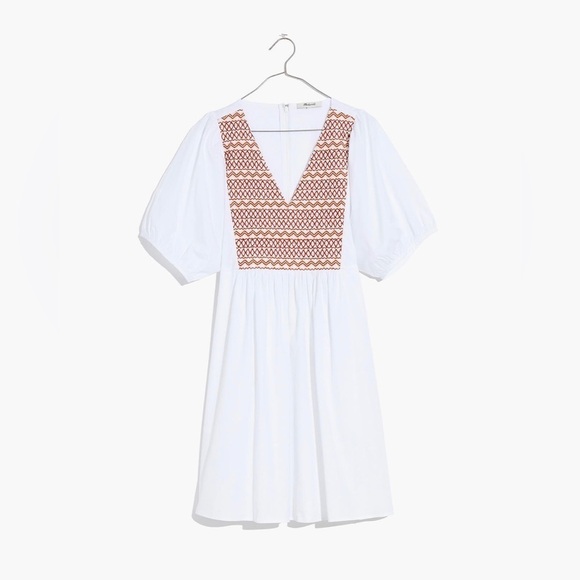 Madewell Martina Embroidered Poplin V-Neck Mini Dress NF854 Large white - Picture 4 of 6